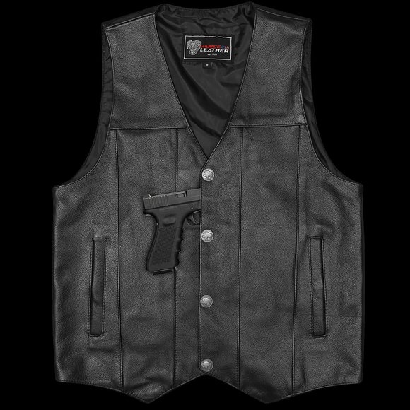 Men's Premium Cowhide Leather Plain Side Buffalo Nickel Vest - Picture 1 of 7